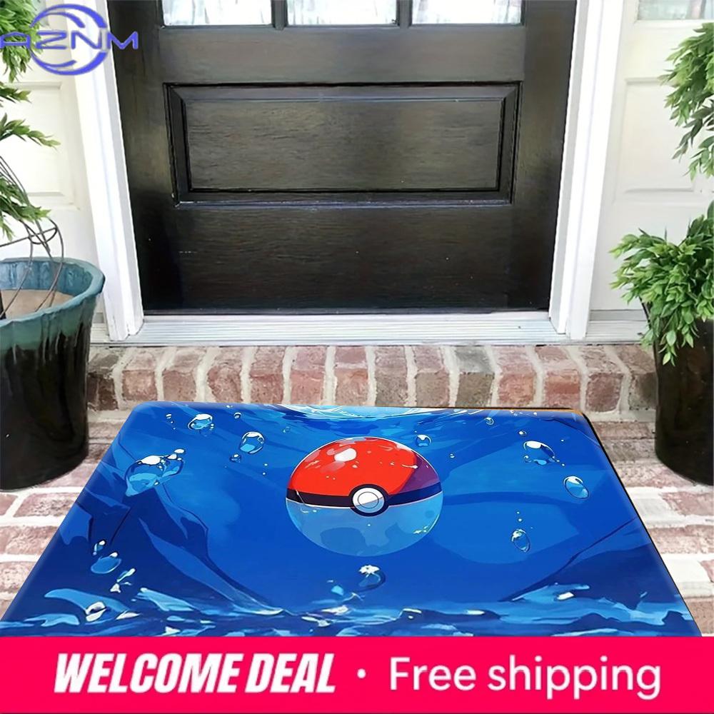 Pokemon Pokeball Unterwasser-Druck Rutschfeste Fußmatte, Saugfähige Bodentür-Matte für Heimdekoration