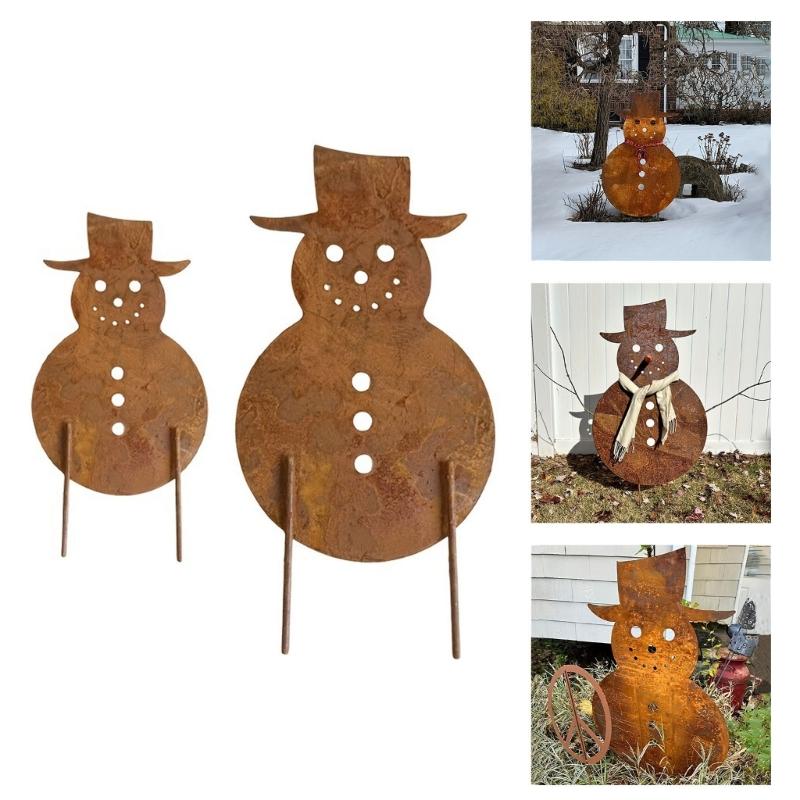 Winterurlaub Antik-Finish Weihnachten Weihnachtsmann und Schneemann Silhouetten Metall Rasenornamente Gartendekoration