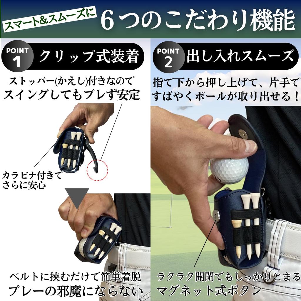 Golfballhülle, Ballbeutel, Golfmarker, Pitchgabel, Beweglicher Gürtelclip, Einfach zu befestigen und abzunehmen [Leichter Karabiner-Typ] (Navy blau)