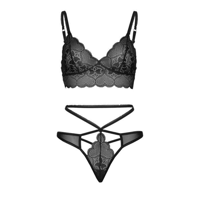 2 pc. Bralette en dentelle et string avec découpe assorti.