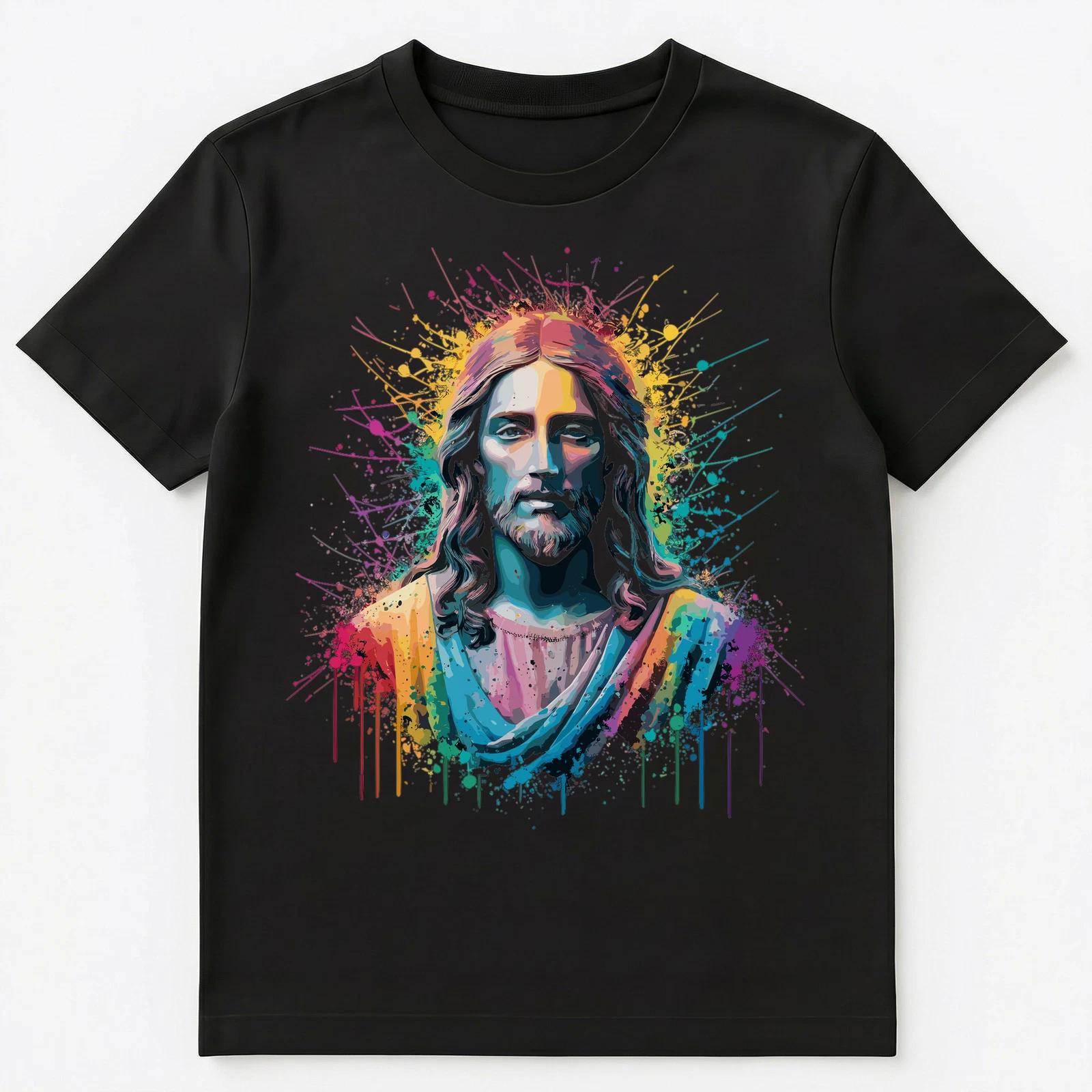 Colorful Paint Splash Jesus Christ Art Graphic Unisex T-Shirt L