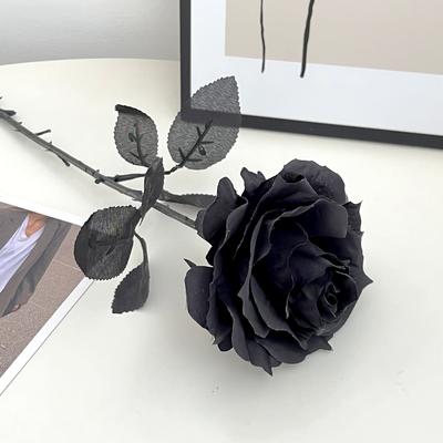 1 adet Saf Siyah Gül Yapay Buket Cadılar Bayramı Korku Gotik karanlık dekor ölümsüz çiçekler Plastik Çiçekler