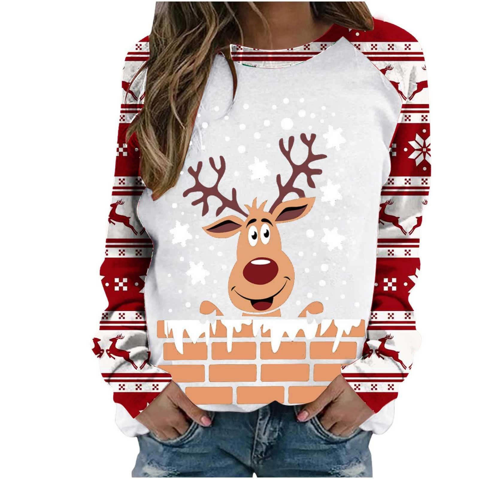 

Женский модный повседневный темпераментный пуловер с рождественским цветочным принтом и длинными рукавами XXXL красный