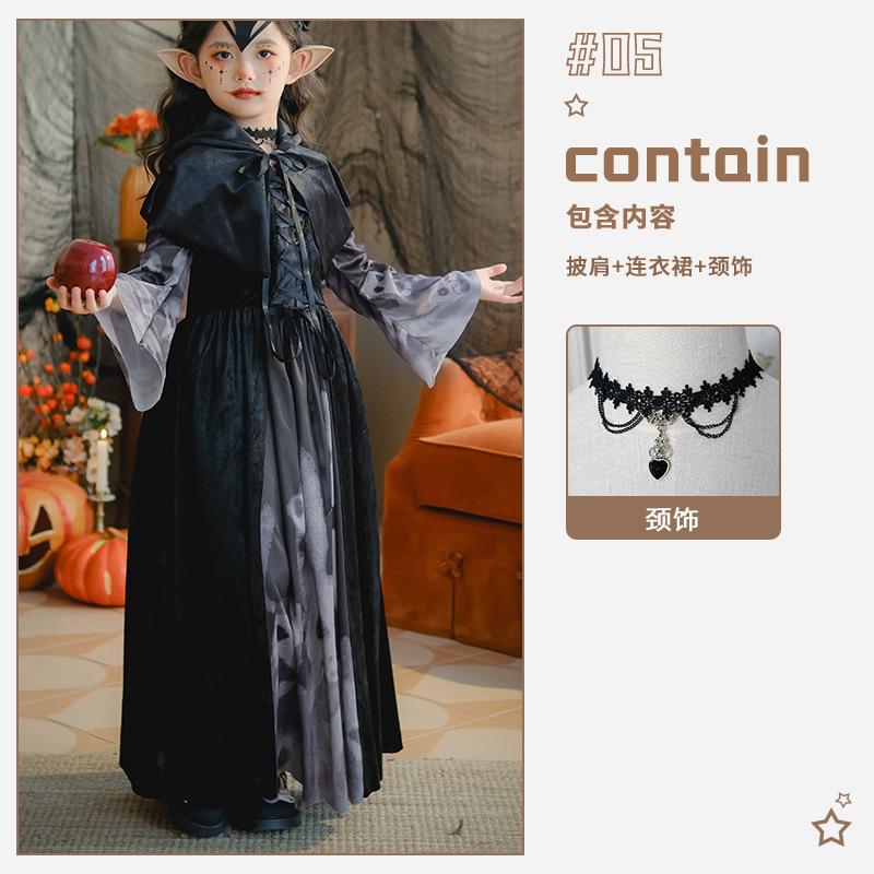 Halloween Children's Costume Show Costume Skull Children's Costume Girls Long Dress Witch Vampire Funny Dress