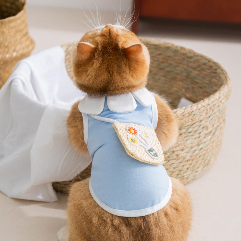 

Spring and summer cat clothes petal collar woven satchel vest blue cat kitten hairless cat pet cat clothing XXL (recommended weight 15-10kg)