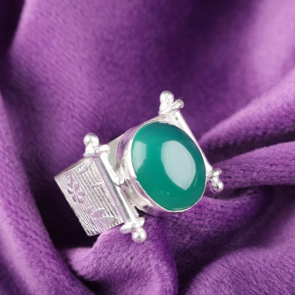 Natural Green Onyx Cab Gemstone 925 Sterling Silver Jewelry Handmade Women Ring RR-22-32