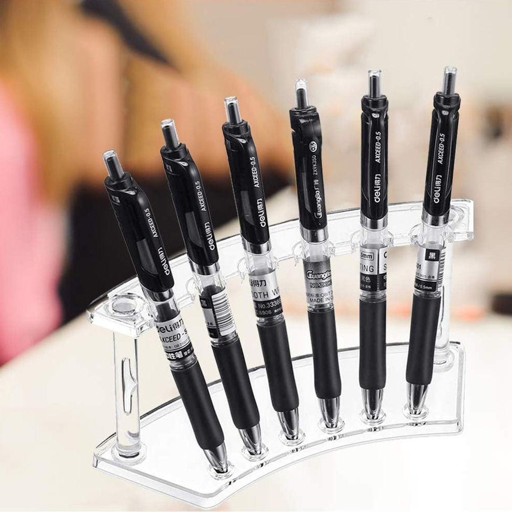 Vertical 6-Slots Pen Holder Plastic Pen Display Stand Minimalist Style Eyebrow Pen Stand Makeup Brush Rack Organizer