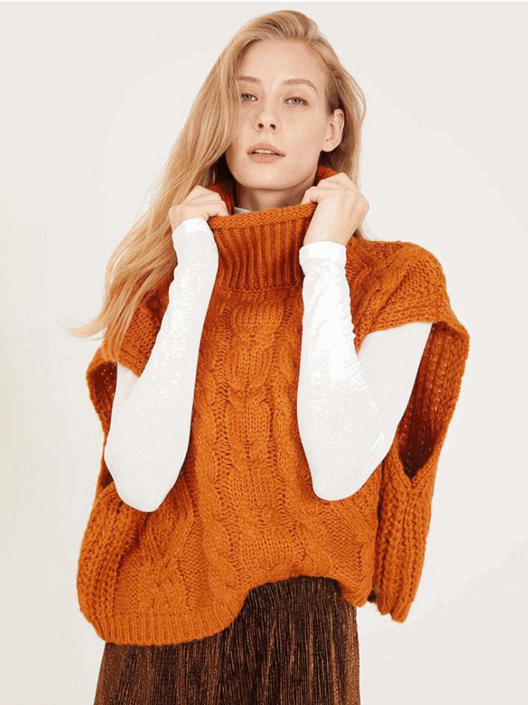 

Осень-зима Модные женские вязаные свитера с косами Жилеты Повседневные безрукавки Водолазка Свободные пуловеры Укороченные топы Теплый трикотаж XL оранжевый