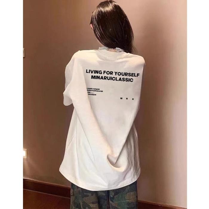 

Хлопковая белая футболка с коротким рукавом женская летняя женская одежда 2025 новая свободная корейская версия нишевый дизайн парный топ S