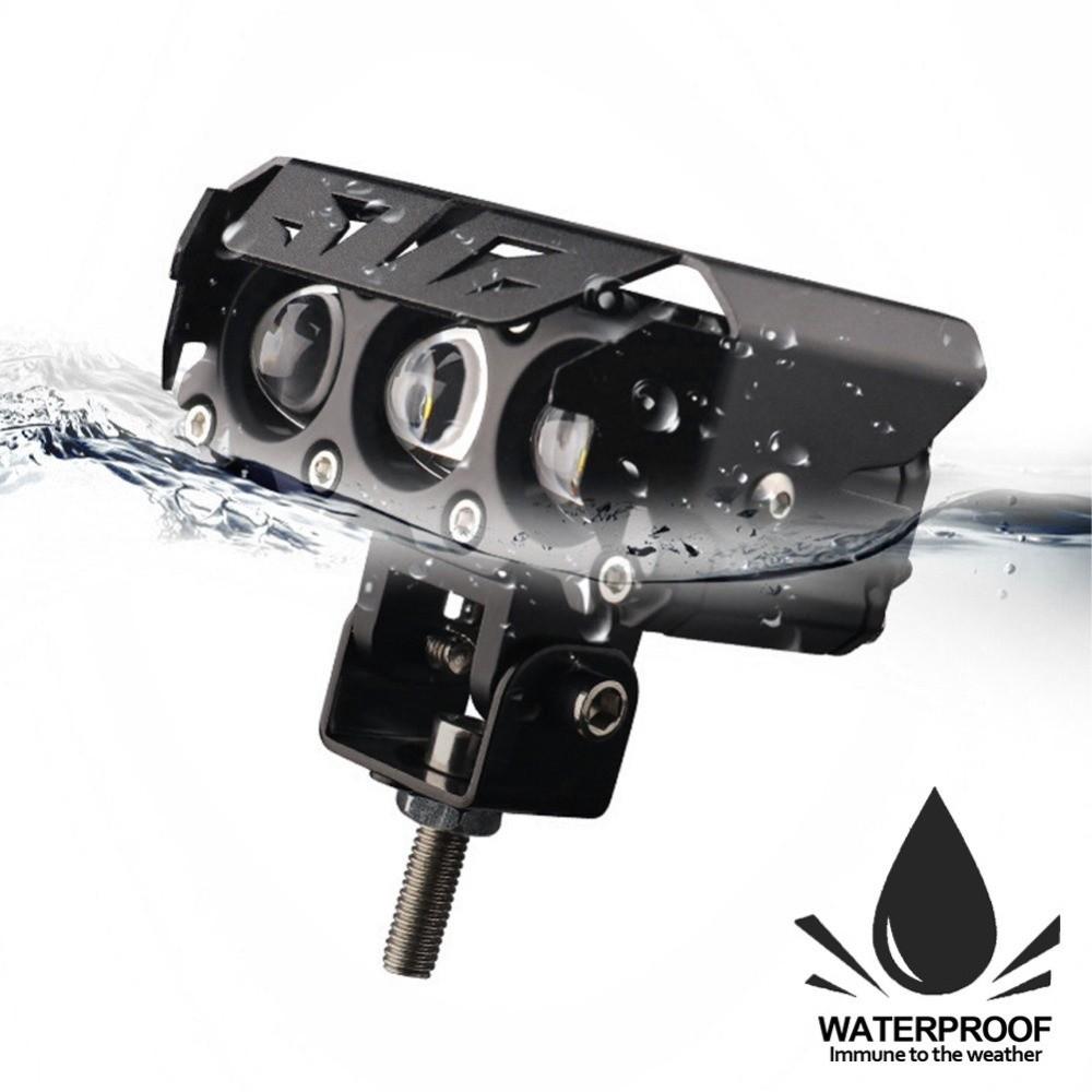 Dual Color Lights Motorcycle LED Spotlights Shock-proof Three-eye Lens Motorcycle