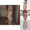 Women Hollow Out Sexy Long Belt Dress Jacket With Knitted Sleeves Elegant Lingerie Robe