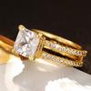 Huitan Double Rings Band Princess Cubic Zirconia Women Rings Luxury Wedding Accessories New Modern Fashion Jewelry Drop ShippingGood Product