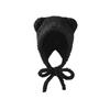 Cute Little Bear Ear Plush Hat for Women In Autumn and Winter Warmth and Cold Showing Face Small Knitted Wool Hat Ear Protection Bag Head Hat