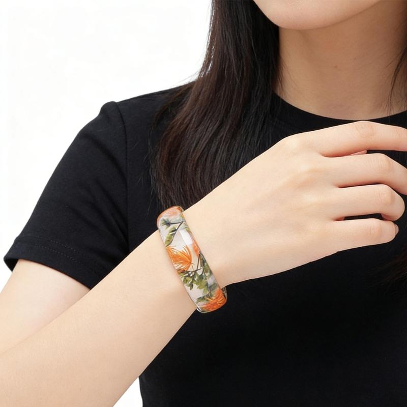 Elegant Resin Bangle With Preserved Flowers Comfortable Dried Flower Wristband For Women Fashion Jewelry Gift