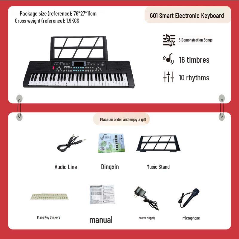 Beginner 61-Key Electronic Keyboard Piano for Home Use and Students