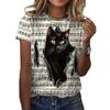 Fashion Woman Blouses T-shirt Women's 3d Cats Print Black Kawaii T Shirt Female Clothing Oversized Summer Top Free Shipping