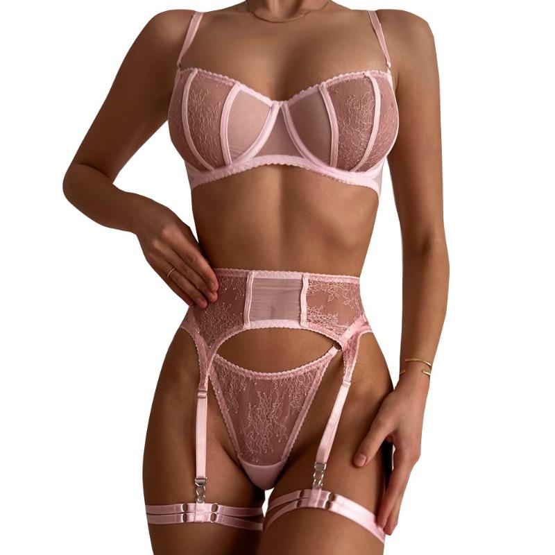 Sexy Bra Perspective Lace Mesh Stitching Sexy Underwear Set Women