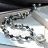Design Highlight Dark Night Black Artificial Crystal Pearl Natural Black Agate Collarbone Chain Necklace Pendant