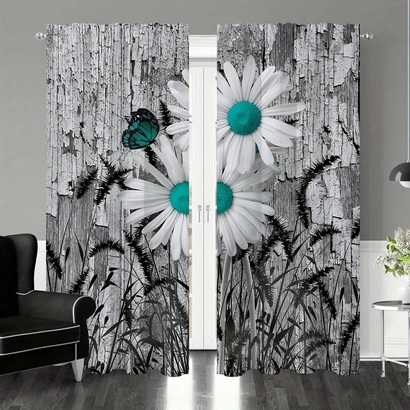 

2 шт. Винтажные деревянные планки с принтом, занавески для окон для спальни, гостиной, карманные шторы для окон, домашний декор W120X270H(cm)x2Pcs&Hook