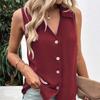 Moda Düz Renk V Yaka Şifon Gömlek Tank Top Gömlek Kadın Yaz Yeni Kolsuz Düğme Bluz Gevşek Giysiler Blusas 27987