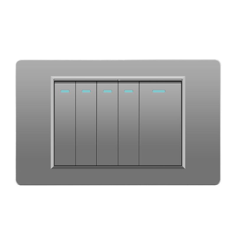 118 Type Switch Six-Hole Gray Wall Socket with Type-C 20W, Thai Style & PC Panel, Taiwan Socket