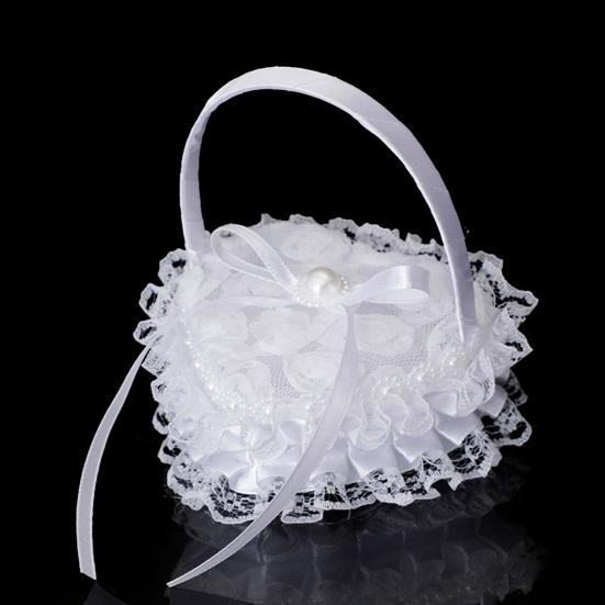 Wedding Ring Basket Flower Decor Rhinestone Solid Color Heart Shape Mesh Hold