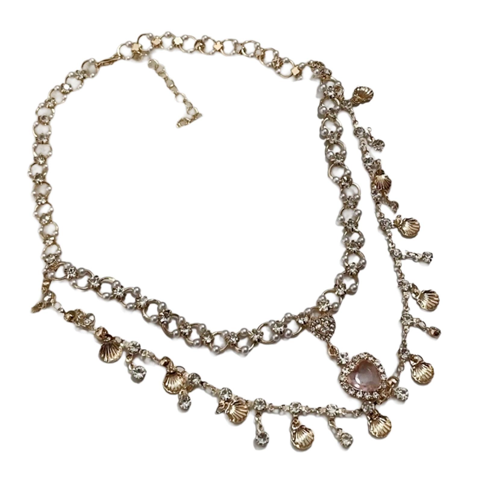 

Стильное двухслойное ожерелье с подвеской в ​​форме сердца в виде ракушки, шейная цепочка с регулируемой длиной, аксессуар для ключицы для женщин и девочек Pink