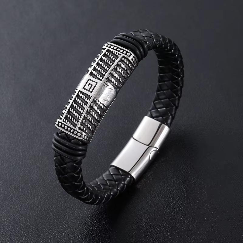 Punk Classic Gothic Vintage Leather Braided Stainless Steel Fashion Jewelry Bracelets for Men Magnetic Clasp  Gift