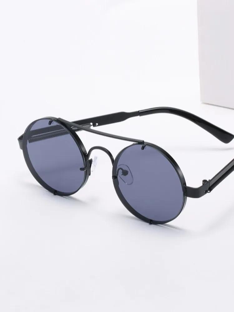 Metal Round Steampunk Rimless Sunglasses Women Fashion Brand Designer Vintage Elastic Sun Glasses For Men Lentes