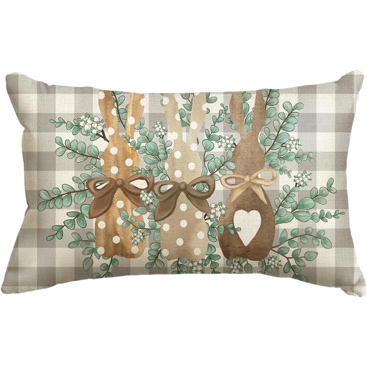12*20 Inch Easter Polka Dot Love Heart Bunny Throw Pillow Cover, Bow Rabbits Cushion Case Decoration For Sofa Couch One Size