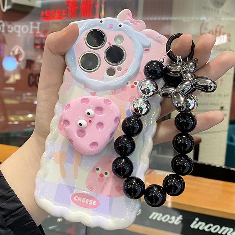 Cute Balloon Puppy Beaded Mobile Phone Chain Charm Girl Heart Light Luxury Keychain Bag Pendant Beaded Hanging Lanyard Accessory