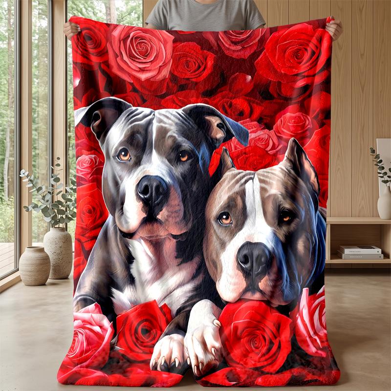Two Dogs In Nature Theme Blanket Lightweight Warm Flannel Blanket Decorative Throw Blanket for Home Decoration