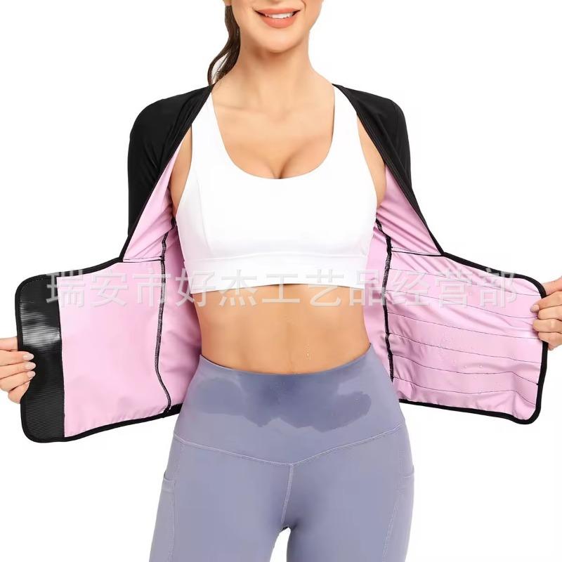 Amazon Women's Yoga Fitness Sweat Wear Velcro Body Shaping Waist Short Sleeve Sweating Fat Burning Corset