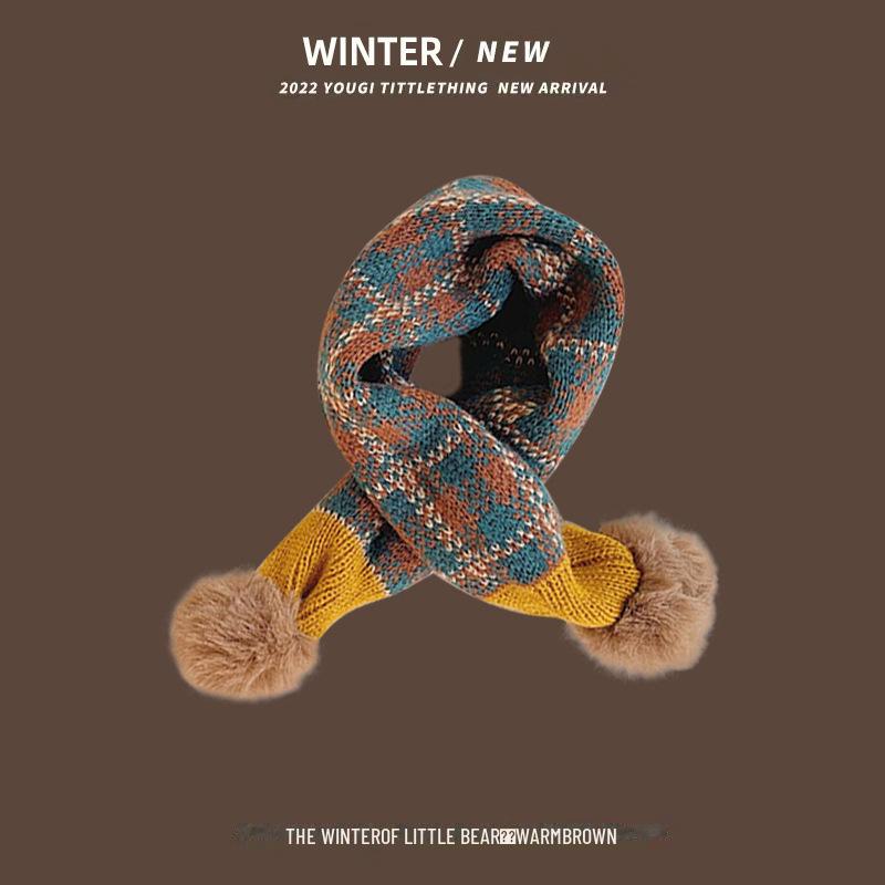 Gemütlicher karierter Strickschal für Kinder - Warm, winddicht und niedlicher Nackenschutz für Jungen und Mädchen