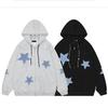 Vintage Star Patch Hooded Sweater Autumn and Winter Velvet Loose Casual Couple Cardigan Jacket