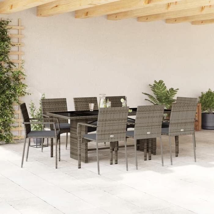 VidaXL 9-Piece Garden Dining Set with Cushions, Patio Table and Chairs, Patio Furniture, Outdoor Furniture, 3213497