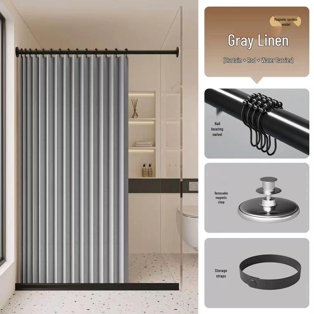Foldable No-Drill Shower Curtain and Blackout Partition