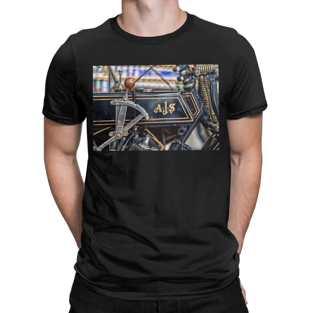 Vintage Motorcycle Elegance Novelty 100% Cotton T-Shirt AJS Tees Tops For Men