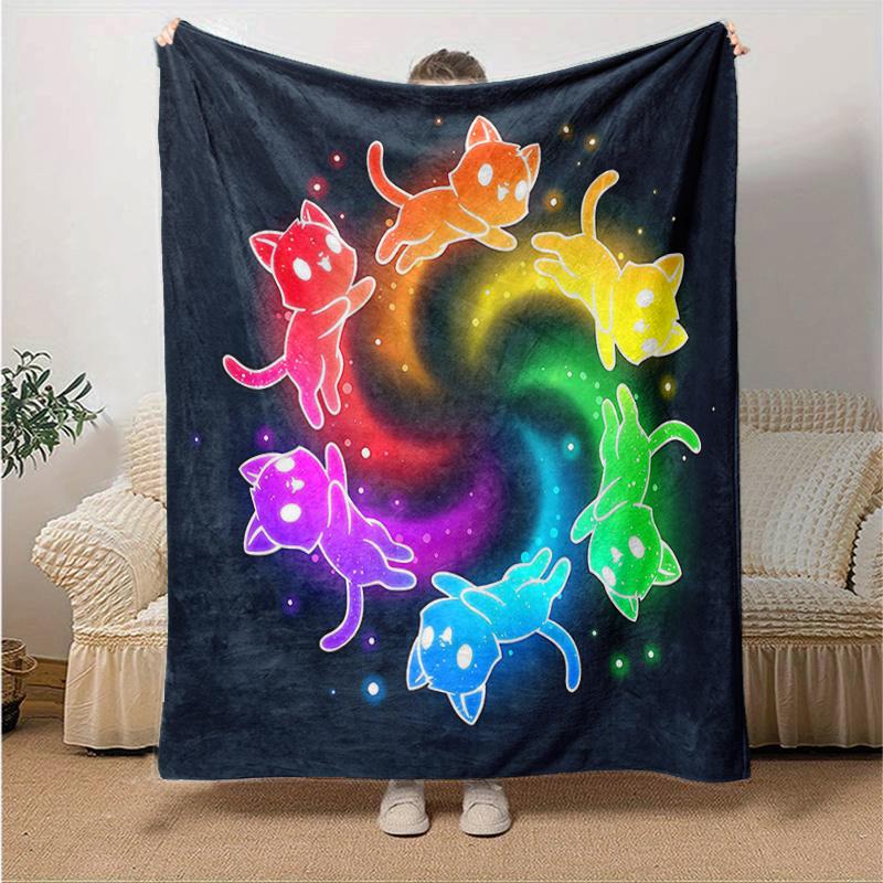 1pc Six Colorful Cute Kittens Blanket Home Decorative Throw Gift, Living Room, Travel, Camping, Car Blankets