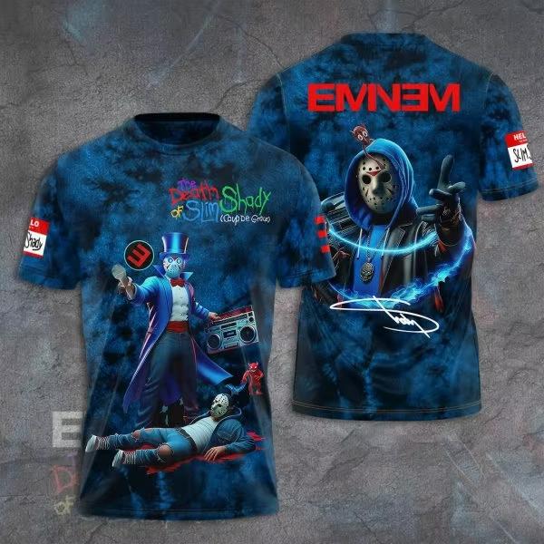 Round Neck 3D Rapper Eminem Printed T-shirts Casual Short Sleeved Men's T-shirts - Soft Medium Stretch Polyester Fabric Summer Relaxed Fit Clothing