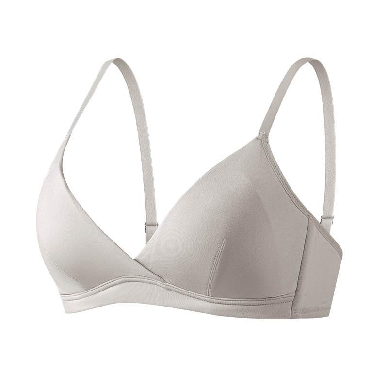 Silk elastane nude comfort bra, mulberry silk V-neck cross steel rimless elastic shoulder strap underwear M