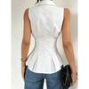 Womens Sleeveless Peplum Shirt With Collar And Button Down Detail Fitted Waist Casual Office Blouse