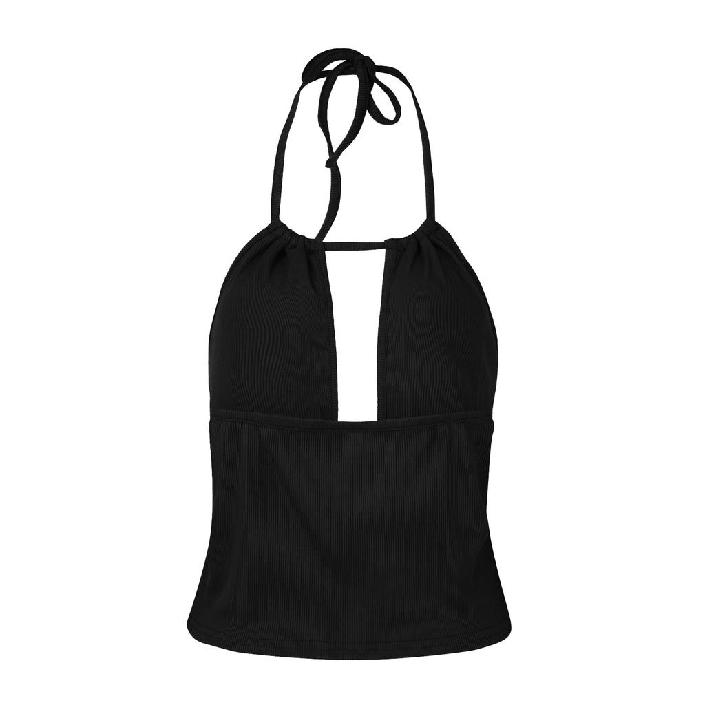 Women's Summer Color Suspender Hanging Neck Vest Sexy Hollowed Out Inside Top