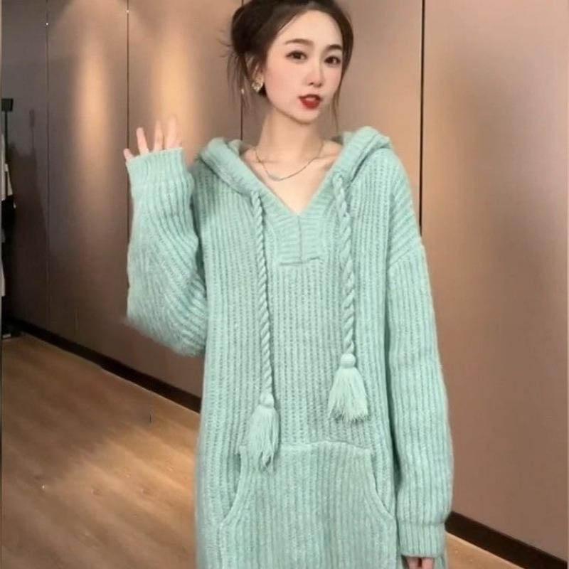 Korean Style Knitted Hoodies Women Spring Autumn Long Sleeves Hooded Sweater Coats Fashion Sweet All-matched Hoodies