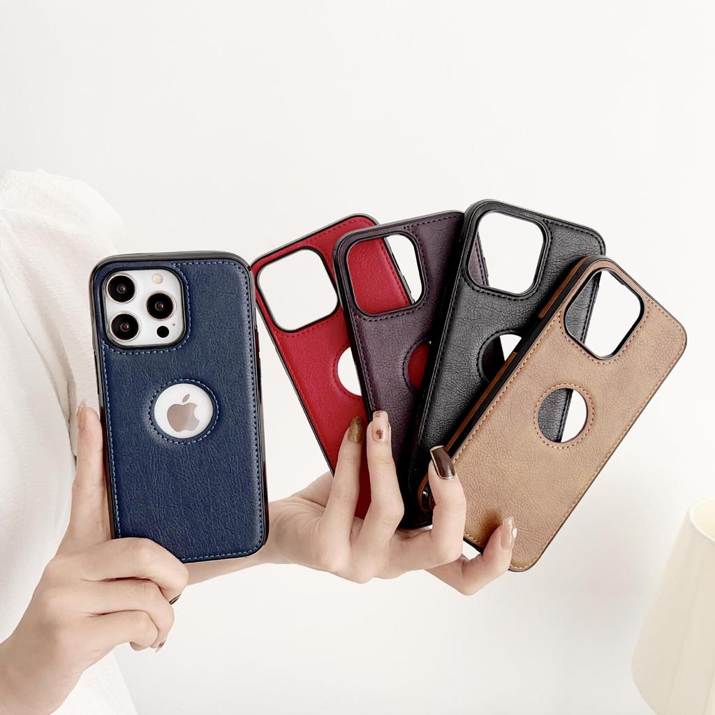 Skórzane etui na telefon z wzorem liczi dla iPhone 12, 13 Pro, 14 - Wzór z pustą etykietą, Pokrowiec ochronny