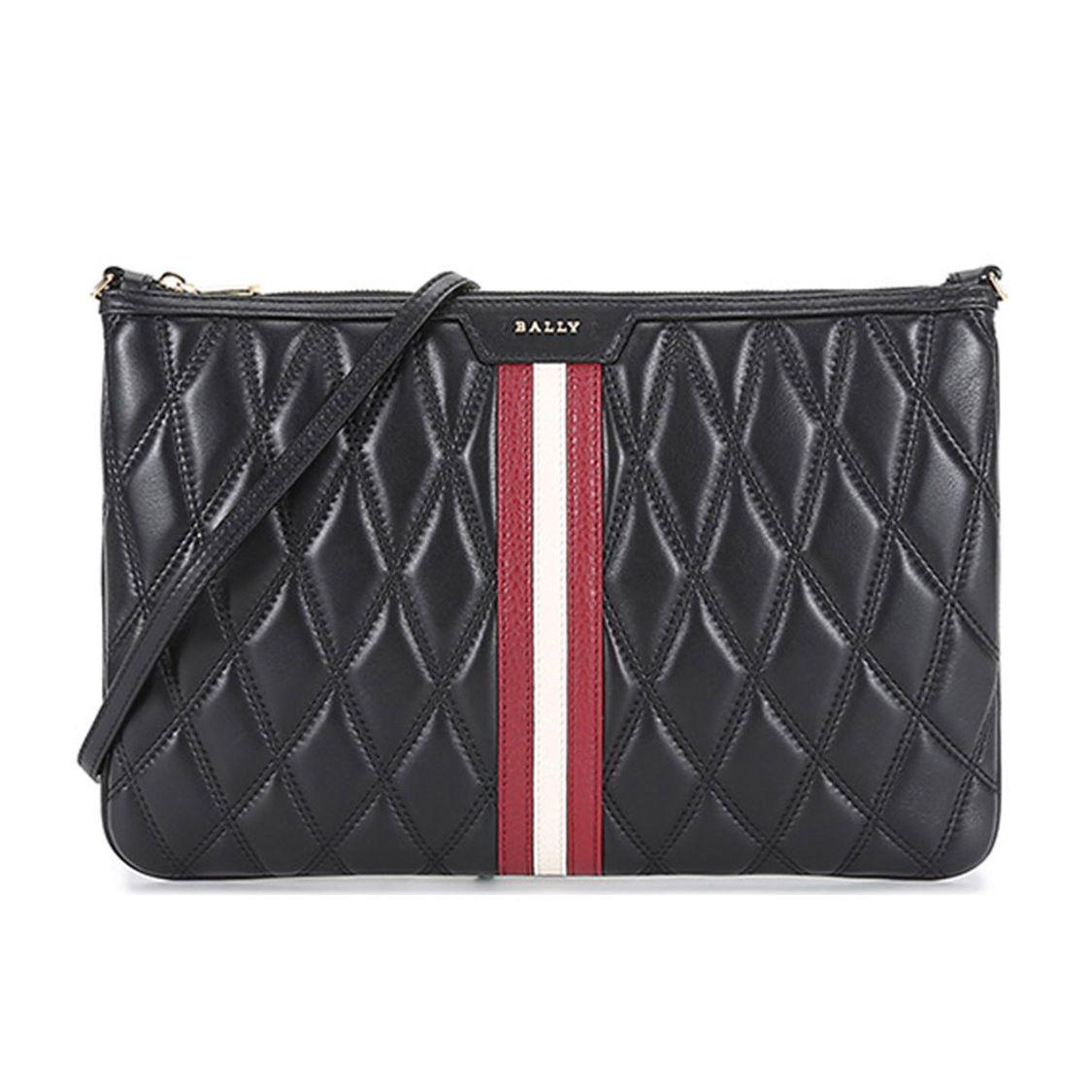 

Bally Dasky Quilted Diamond Stripe Leather Clutch Shoulder Bag Women bags Black Red White 6237061 Basic Set (Bag+Dust Bag)
