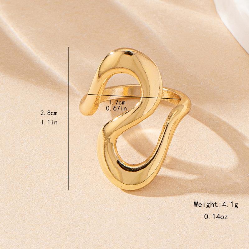 Gold Color Stainless Steel Curved Rings for Women Vintage Irregular S-Shaped Open Ring Waterproof Wedding Aesthetic Zircon Gift