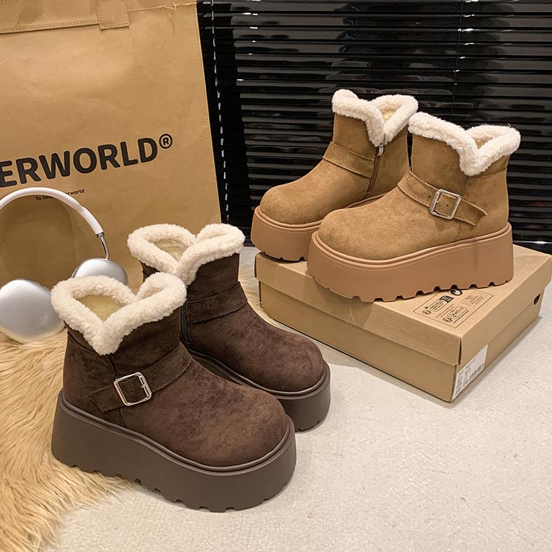 Ballerine cheville avec bottes de neige à enfiler bout rond chaussures pour femmes en solde 2024 marque talon moyen bord retourné unies bottes pour femmes