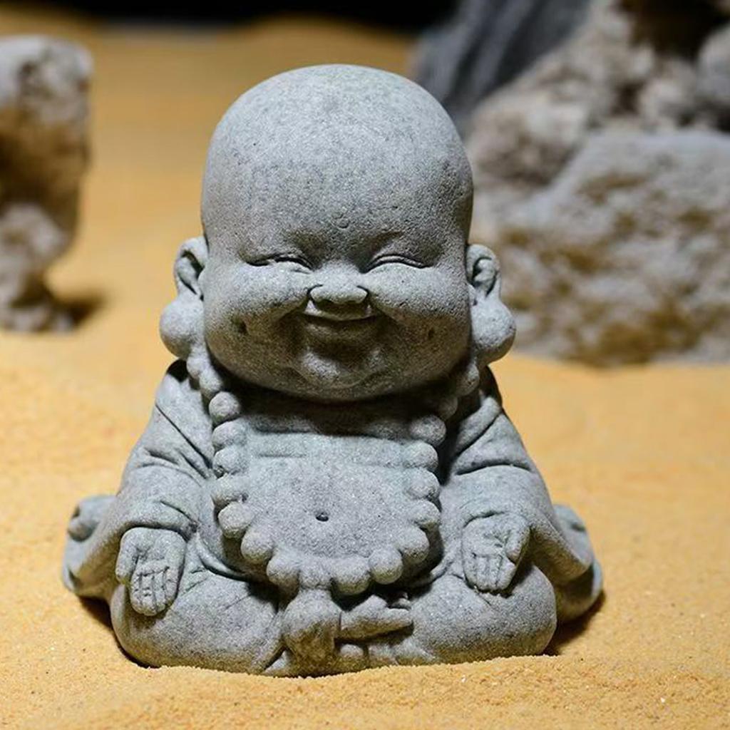 Mini Green Sandstone Buddha Statue Chinese Style Desktop Decoration Small Landscape Fish Tank Ornaments