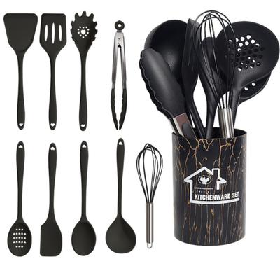 10-teiliges rosa Silikon-Kochutensilien-Set, Antihaft-Pfanne, Backutensilien, Küchenutensilien, Spatel, Löffel, Lebensmittelzange, Küchenset mit Box